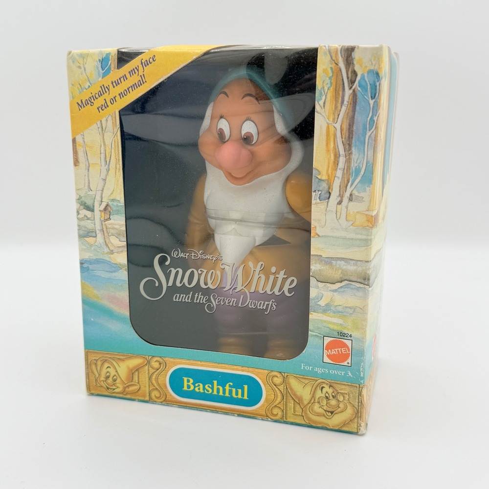 1992 Mattel Disney Snow White Seven Dwarfs Bashful Doll Color Change NIB Vintage